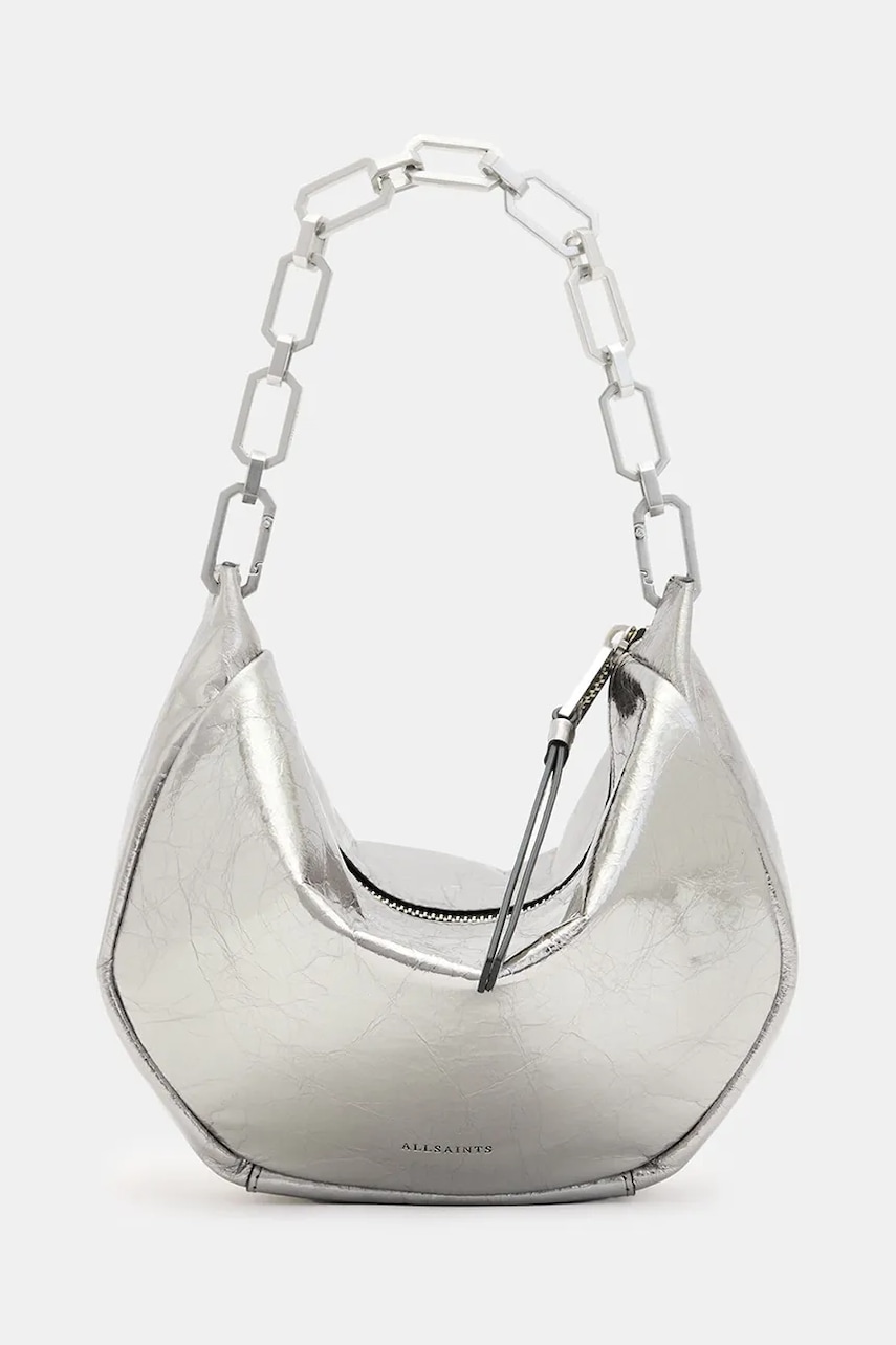 Δερμάτινη τσάντα AllSaints MADEA MINI χρώμα: ασημί, W221XB