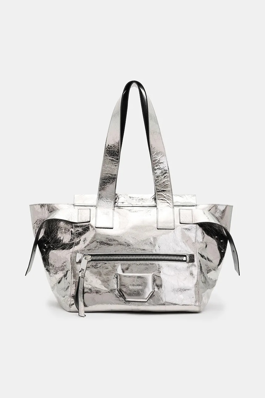 Δερμάτινη τσάντα AllSaints PEREZ SHOULDER χρώμα: ασημί, W392XB