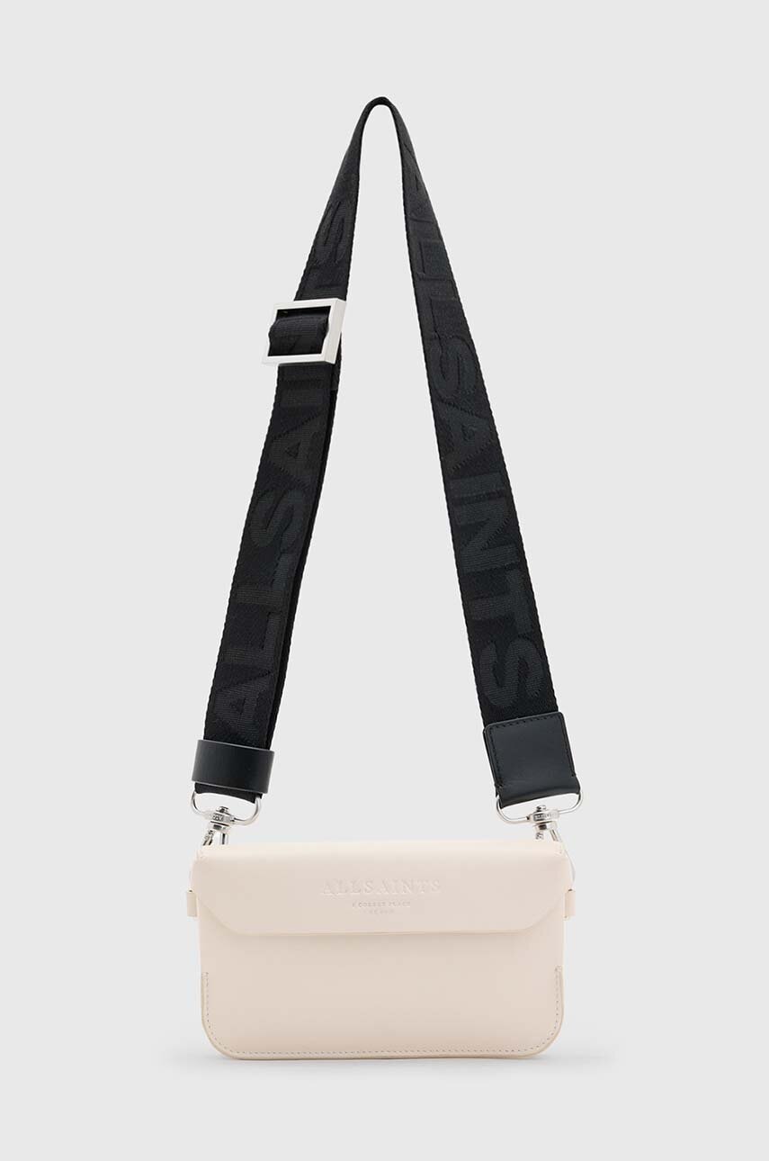 Δερμάτινη τσάντα AllSaints ZOE CROSSBODY χρώμα: μπεζ, W312XB