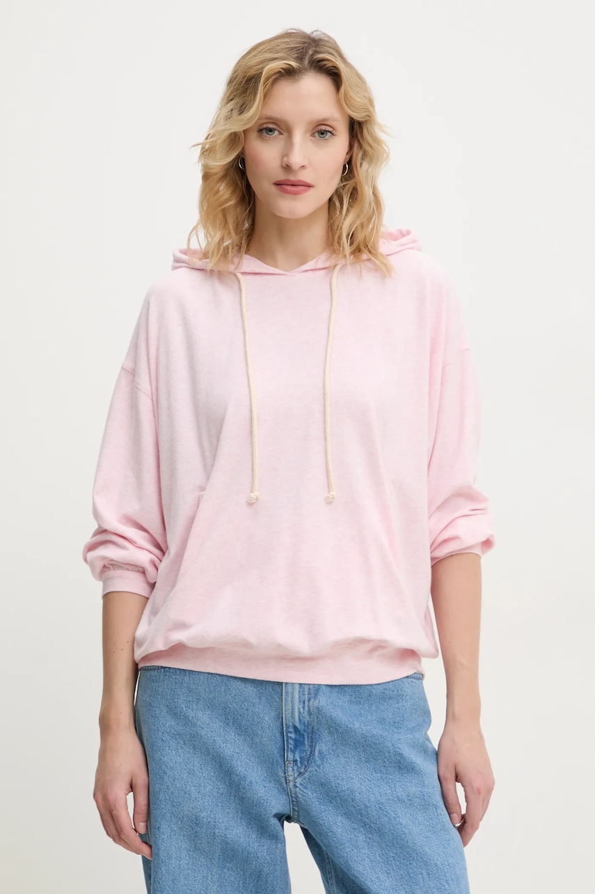 Μπλούζα American Vintage χρώμα: ροζ, με κουκούλα, YPA03AE25