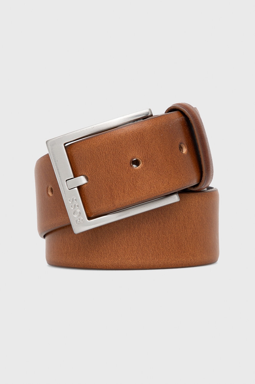 Δερμάτινη ζώνη BOSS ανδρικά, χρώμα: καφέ