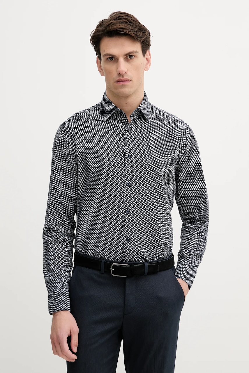 Πουκάμισο από λινό BOSS ανδρικό, χρώμα: ναυτικό μπλε, 50539532