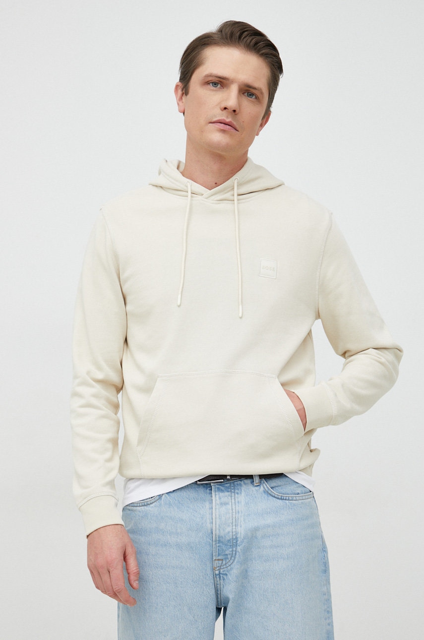 Βαμβακερή μπλούζα BOSS BOSS CASUAL χρώμα: μαύρο, με κουκούλα