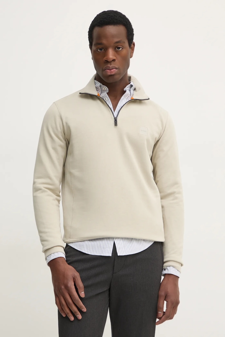 Βαμβακερή μπλούζα BOSS BOSS CASUAL χρώμα: μπεζ