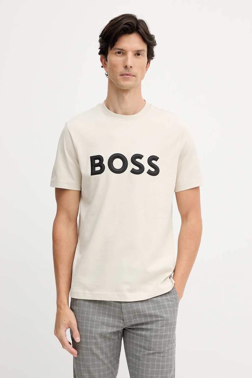 Βαμβακερό μπλουζάκι BOSS Green ανδρικό, χρώμα: μπεζ, 50548411