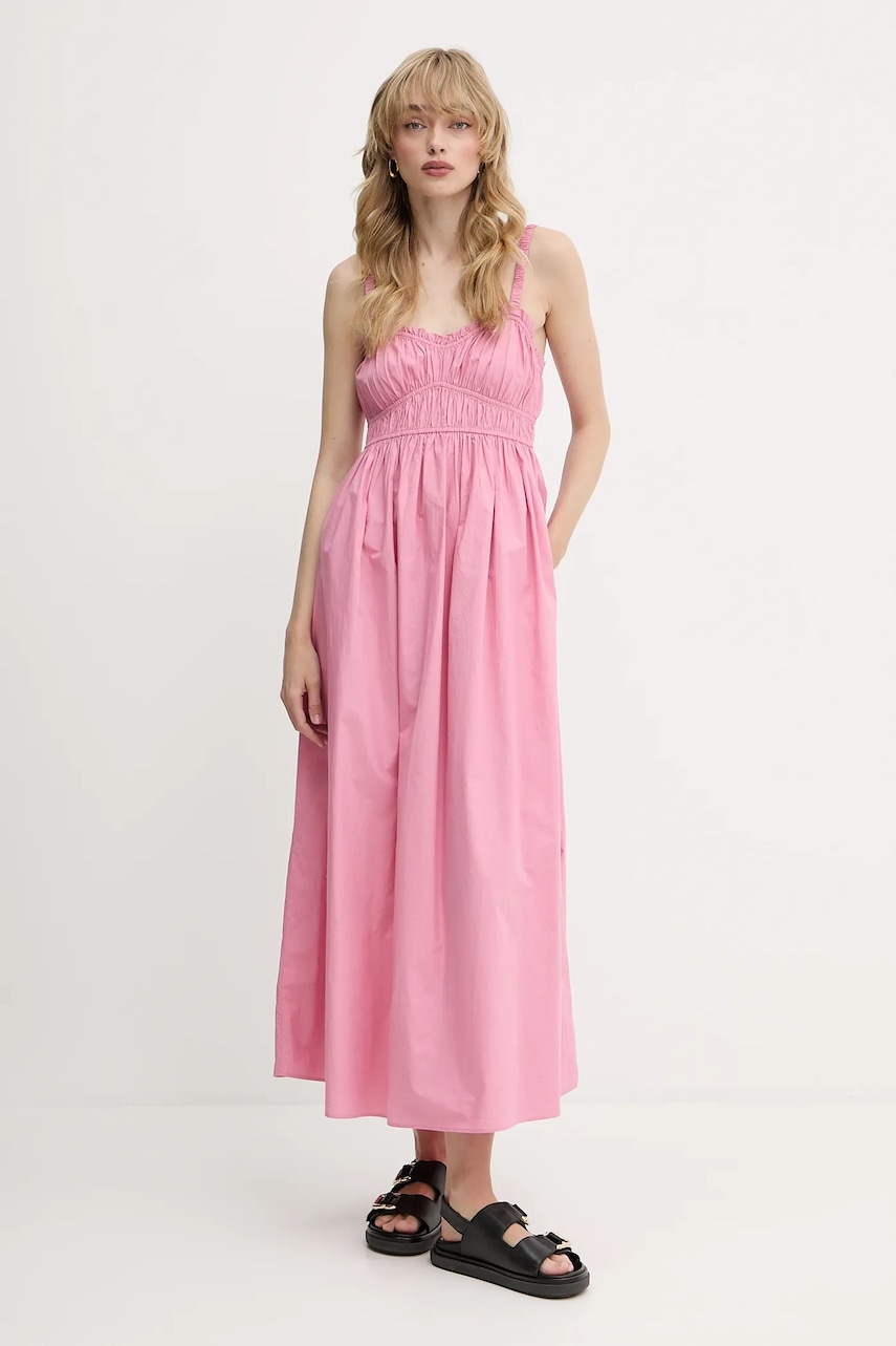 Βαμβακερό φόρεμα BOSS Orange χρώμα: ροζ, 50537919