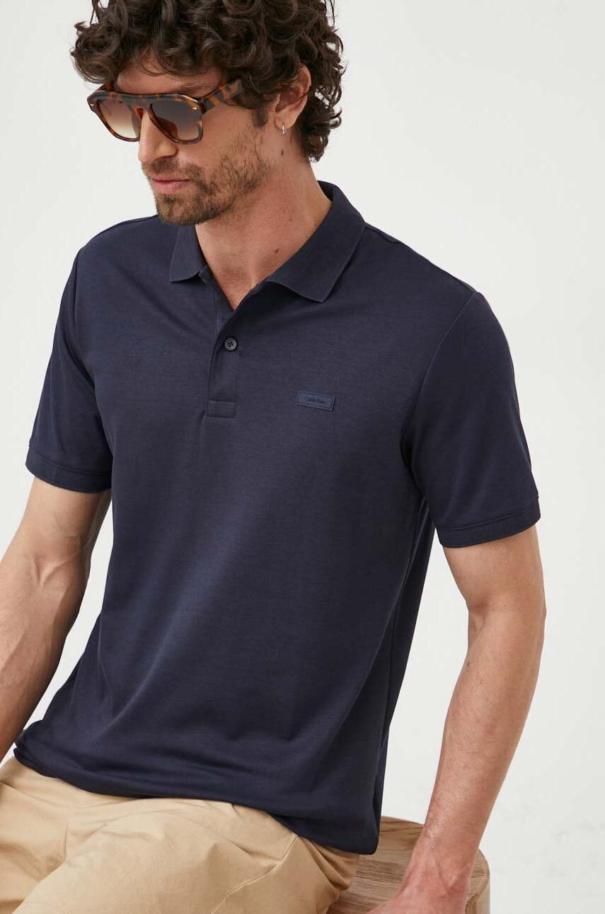 Βαμβακερό μπλουζάκι πόλο Calvin Klein χρώμα: ναυτικό μπλε