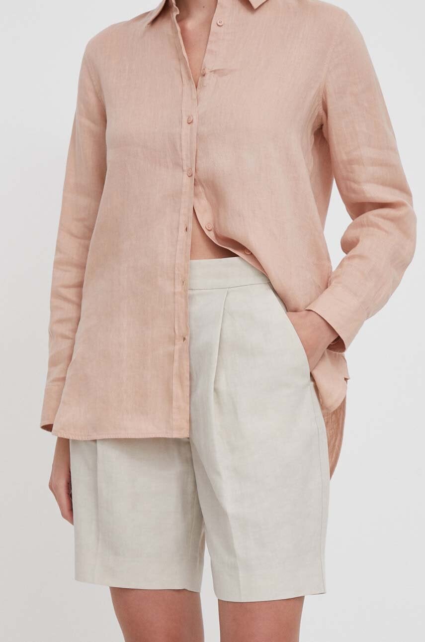 Λινό σορτς Calvin Klein χρώμα: μπεζ