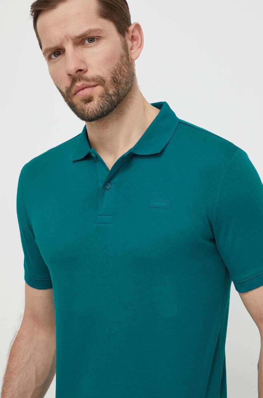 Βαμβακερό μπλουζάκι πόλο Calvin Klein χρώμα: πράσινο