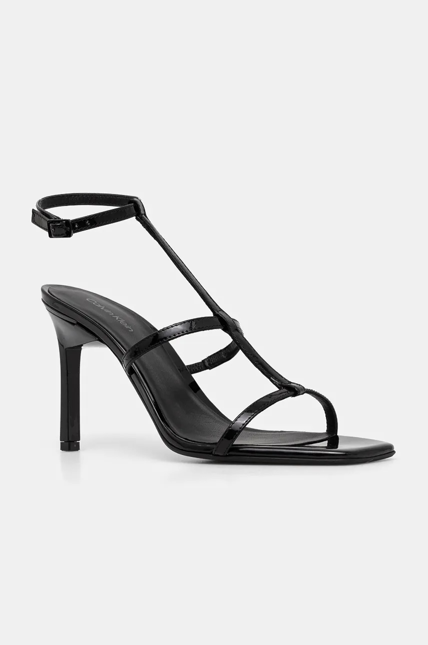 Δερμάτινα σανδάλια Calvin Klein HEEL GLADI SANDAL 90 PAT χρώμα: μαύρο, HW0HW02312