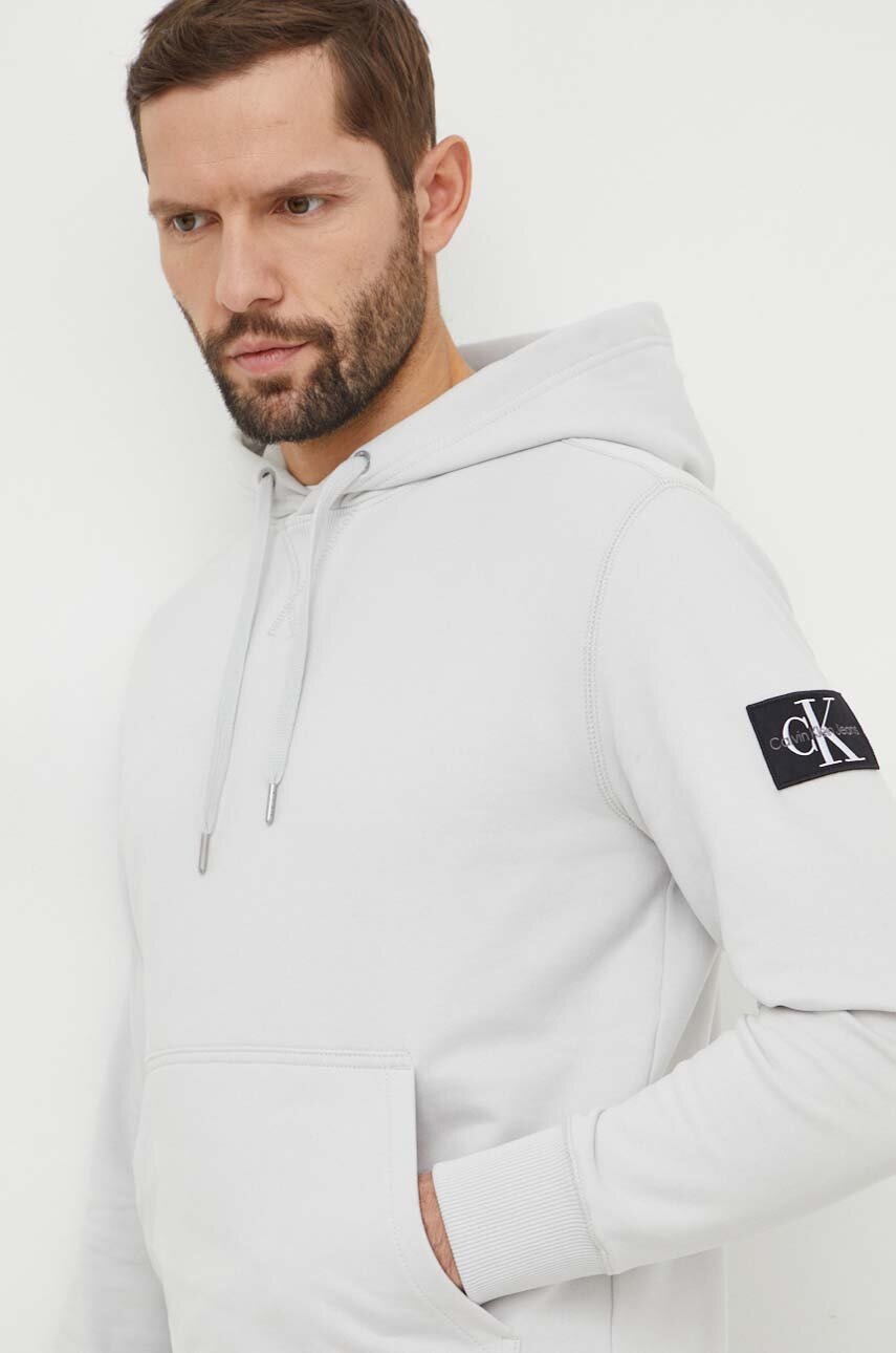 Βαμβακερή μπλούζα Calvin Klein Jeans χρώμα: πορτοκαλί, με κουκούλα