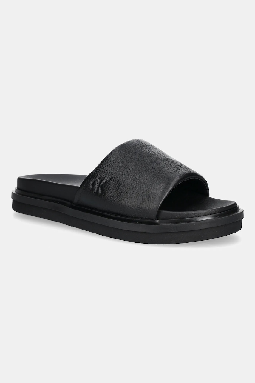 Παντόφλες Calvin Klein Jeans FLAT MOLDED SLIDE SANDAL LTH χρώμα: μαύρο, YM0YM01225