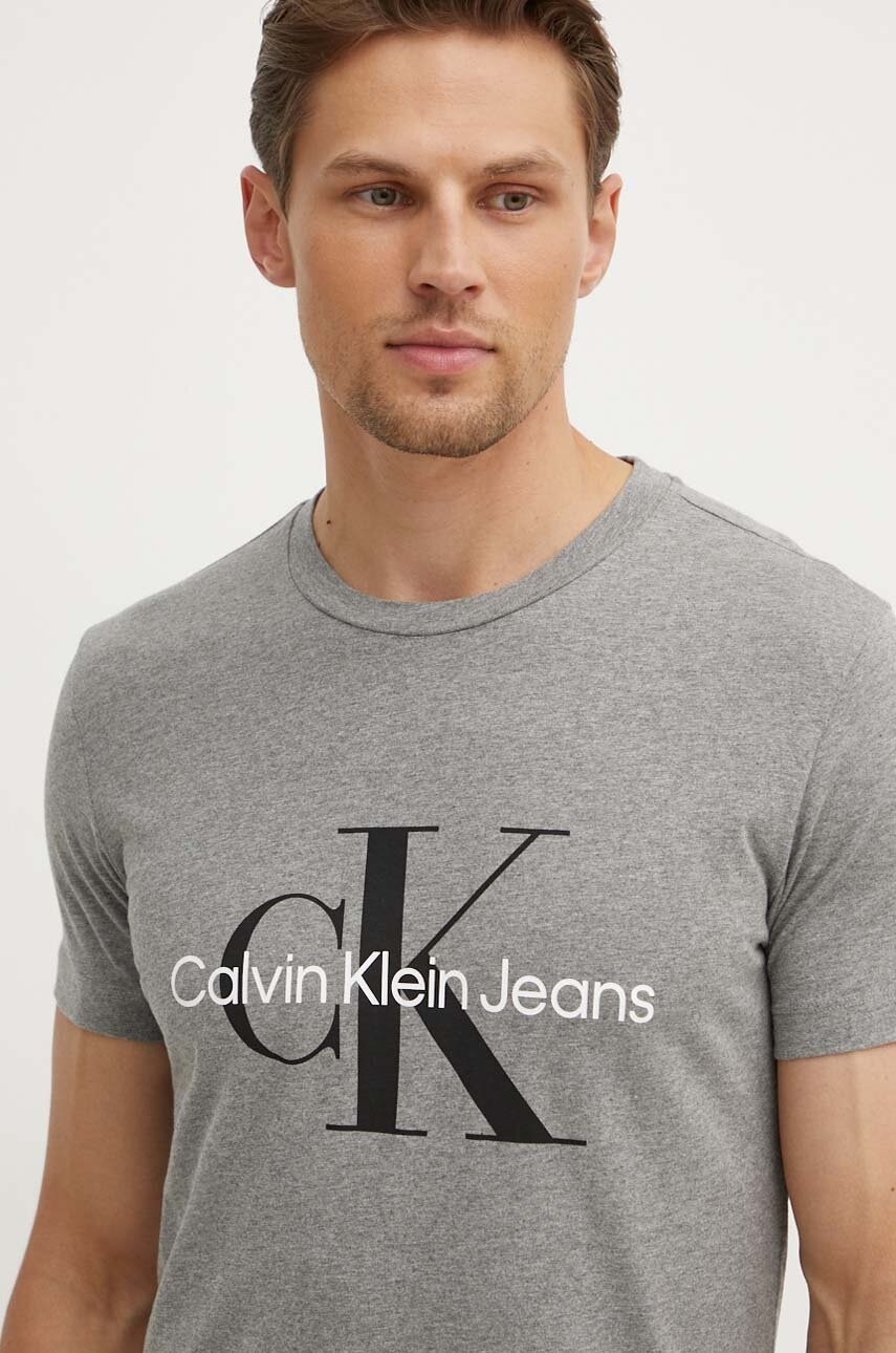 Βαμβακερό μπλουζάκι Calvin Klein Jeans ανδρικό, χρώμα: γκρι, J30J320935