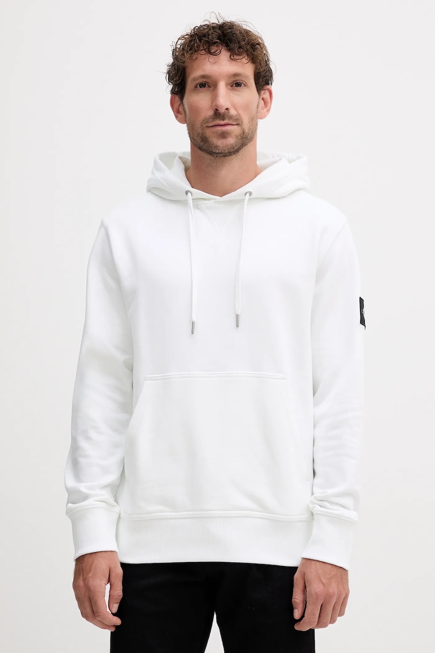Βαμβακερή μπλούζα Calvin Klein Jeans χρώμα: τιρκουάζ, με κουκούλα, J30J323430
