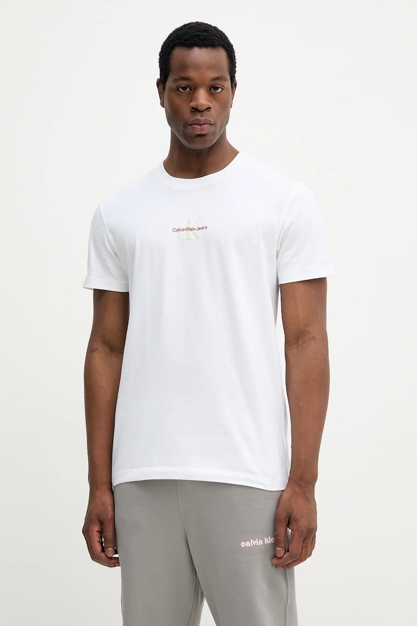 Βαμβακερό μπλουζάκι Calvin Klein Jeans ανδρικά, χρώμα: άσπρο, J30J325649