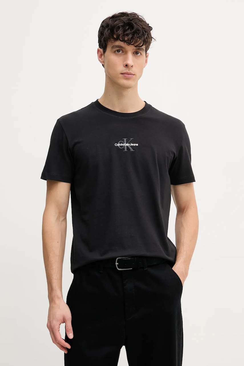 Βαμβακερό μπλουζάκι Calvin Klein Jeans ανδρικά, χρώμα: μαύρο, J30J325649
