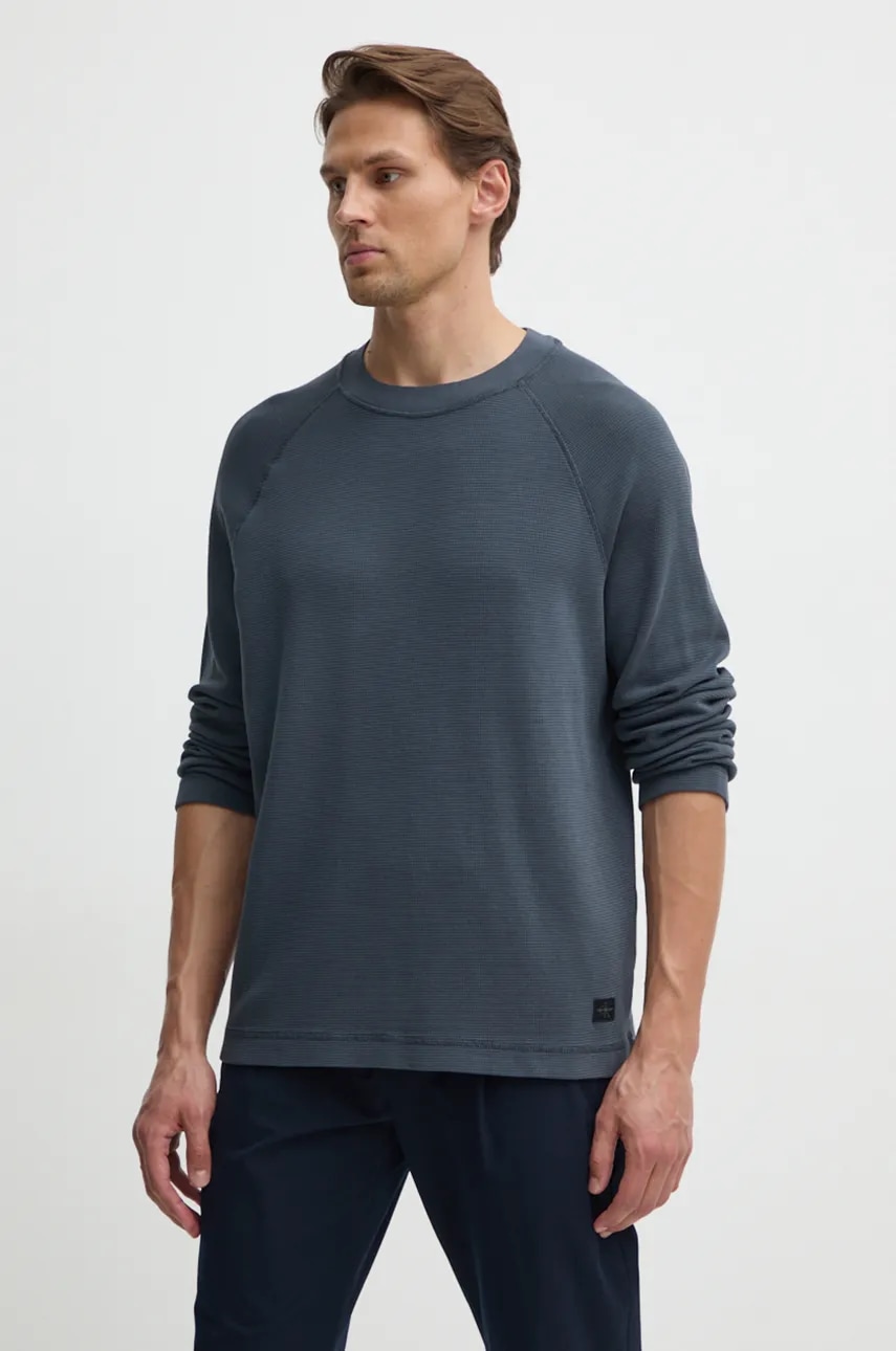 Βαμβακερή μπλούζα με μακριά μανίκια Calvin Klein Jeans χρώμα: γκρι, J30J326450