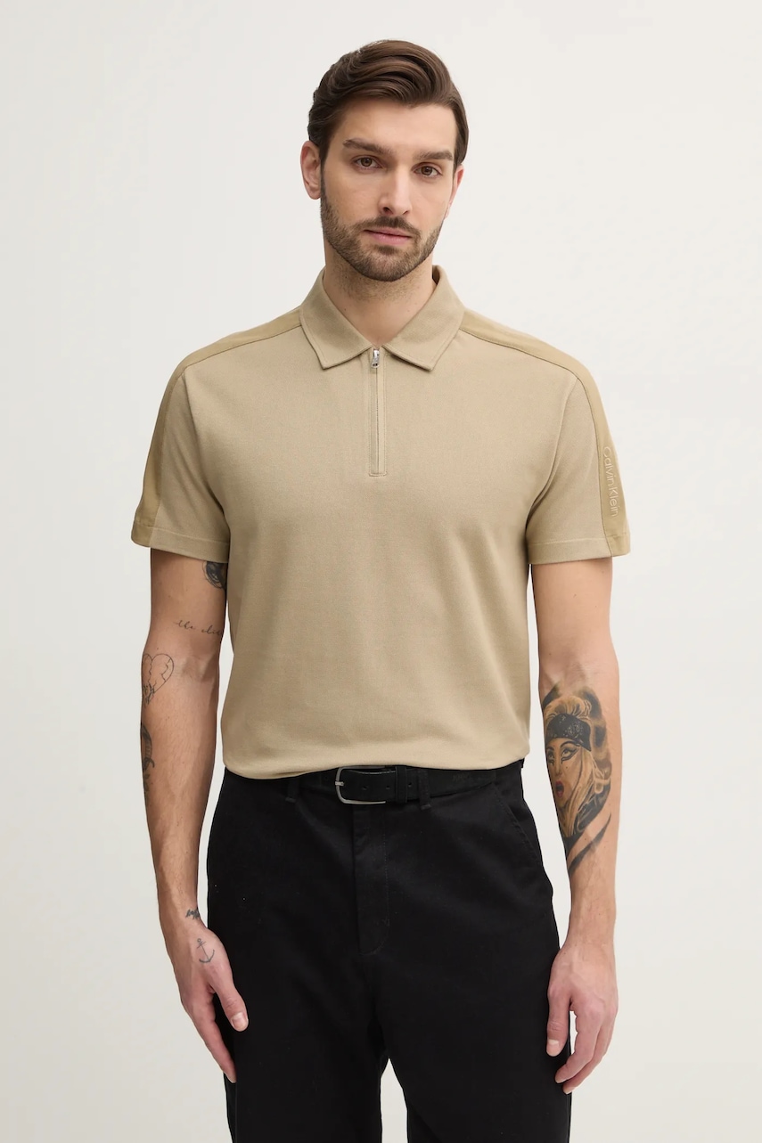 Βαμβακερό μπλουζάκι πόλο Calvin Klein Jeans χρώμα: πράσινο, J30J327240