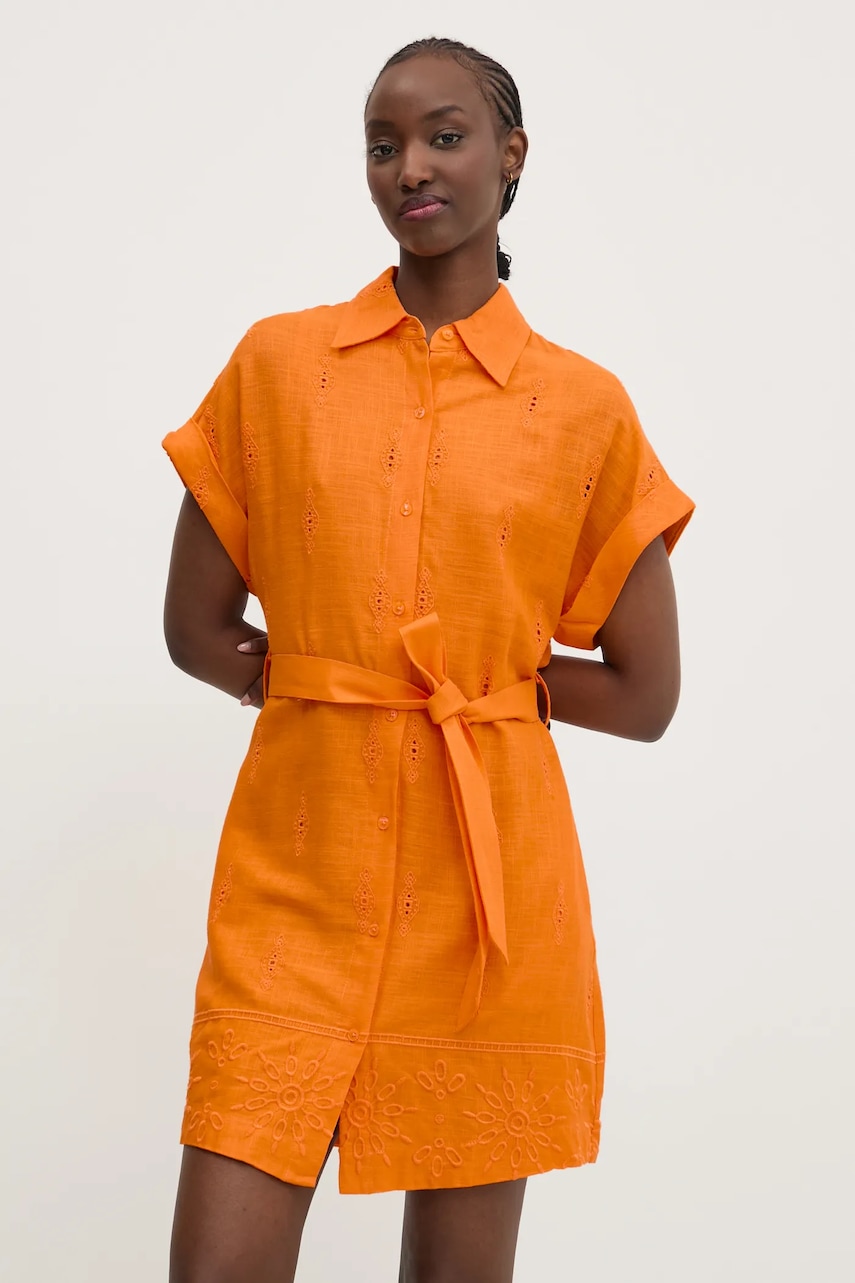 Φόρεμα από λινό μείγμα Desigual AVINYON χρώμα: πορτοκαλί, 25SWVW14