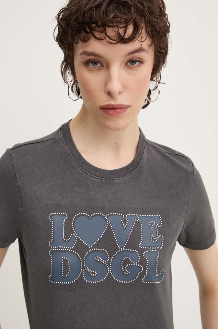 Μπλουζάκι Desigual LOVE χρώμα: γκρι, 24WWTK85