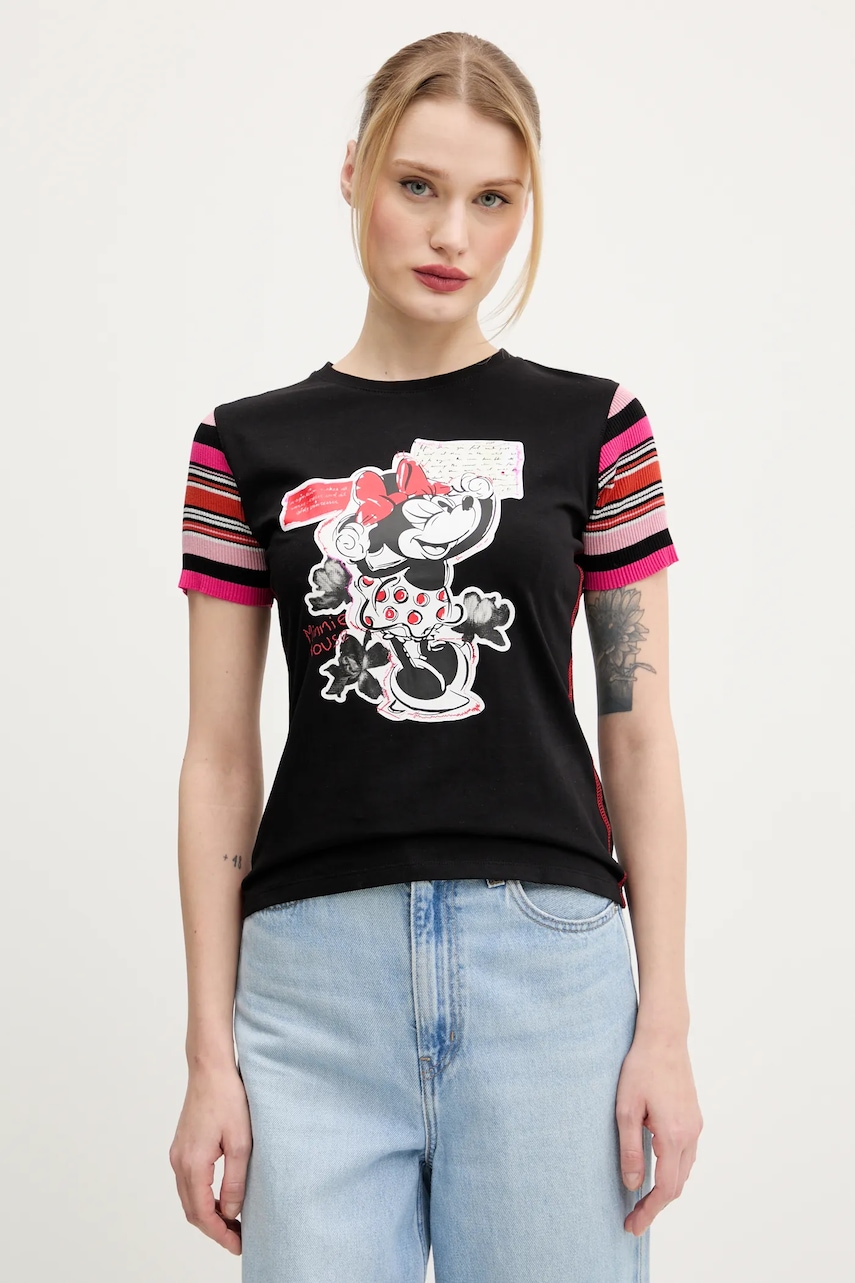 Μπλουζάκι Desigual MINNIE χρώμα: μαύρο, 25SWTK39