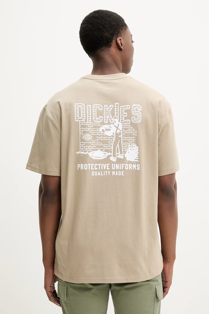 Βαμβακερό μπλουζάκι Dickies ανδρικό, χρώμα: μπεζ, DK0A4Z8R0DS1