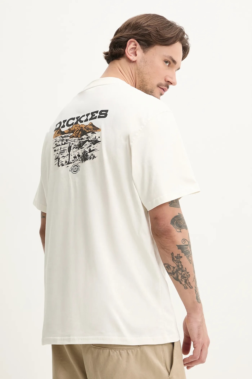Βαμβακερό μπλουζάκι Dickies ανδρικό, χρώμα: μπεζ, DK0A4Z8VC481