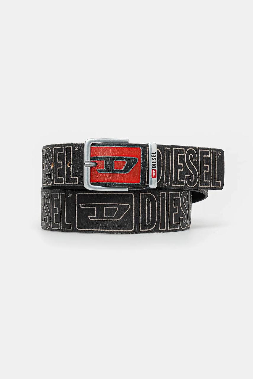 Δερμάτινη ζώνη Diesel DIESEL LOGO B-BISCOTTO OUTLINE χρώμα: μαύρο, X10427.P6812