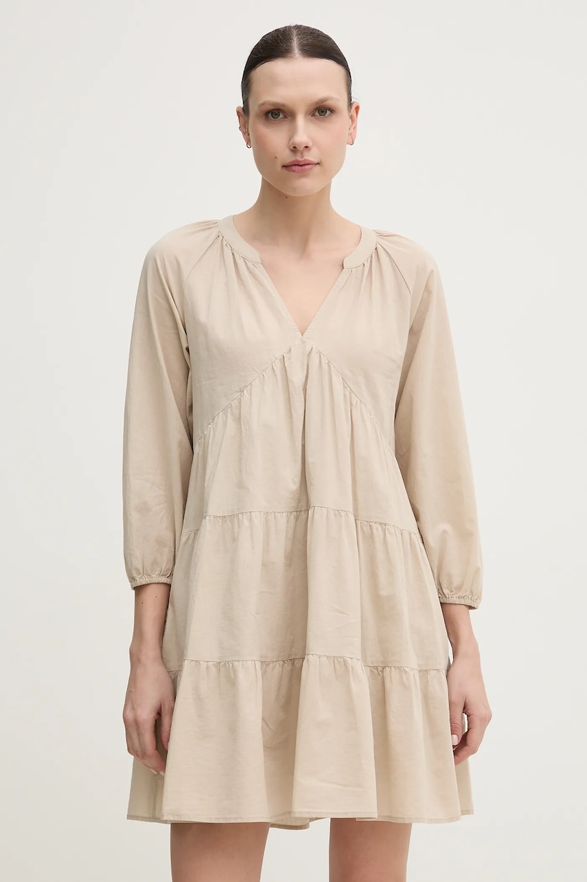Βαμβακερό φόρεμα Dkny χρώμα: μπεζ, DJ4D9021