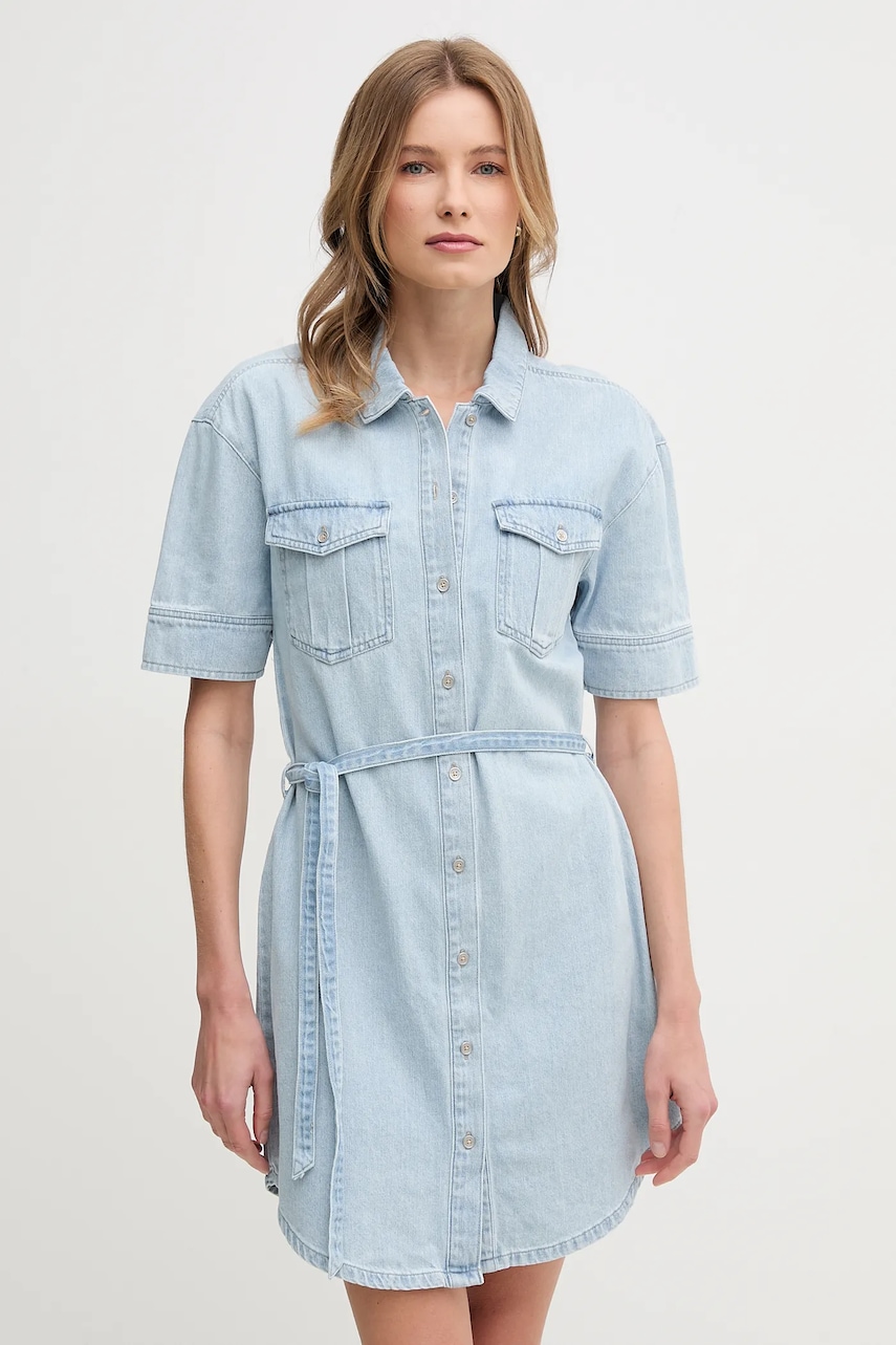 Βαμβακερό φόρεμα Dkny χρώμα: μπλε, DJ4D9023