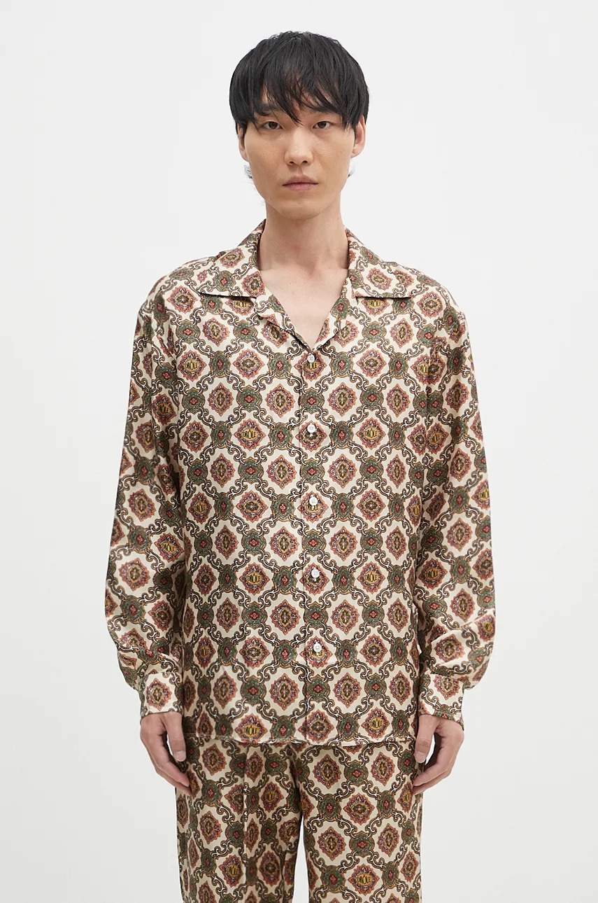 Μεταξωτό πουκάμισο Drôle de Monsieur La Chemise Renzo χρώμα: μπεζ, E-SH187-SE006-BG