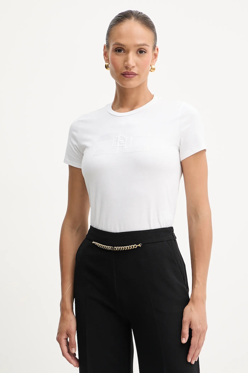 Βαμβακερό μπλουζάκι Elisabetta Franchi χρώμα: άσπρο, MA00756E2
