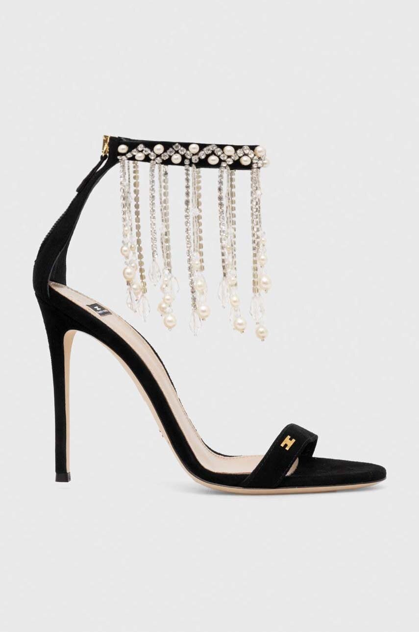 Σανδάλια σουέτ Elisabetta Franchi χρώμα: μαύρο, SA04L37E2 F3SA04L37E2