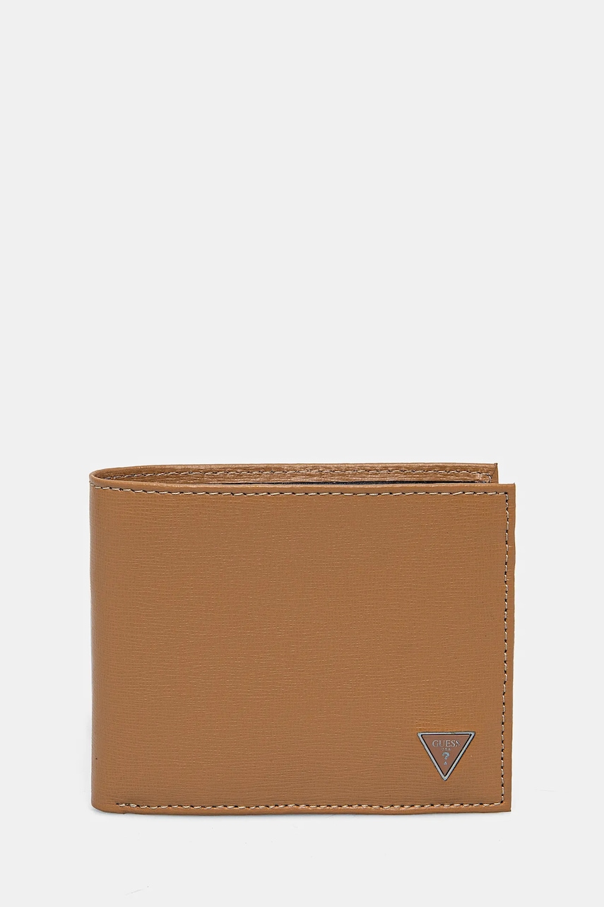 Δερμάτινο πορτοφόλι Guess ανδρικά, χρώμα: μπεζ