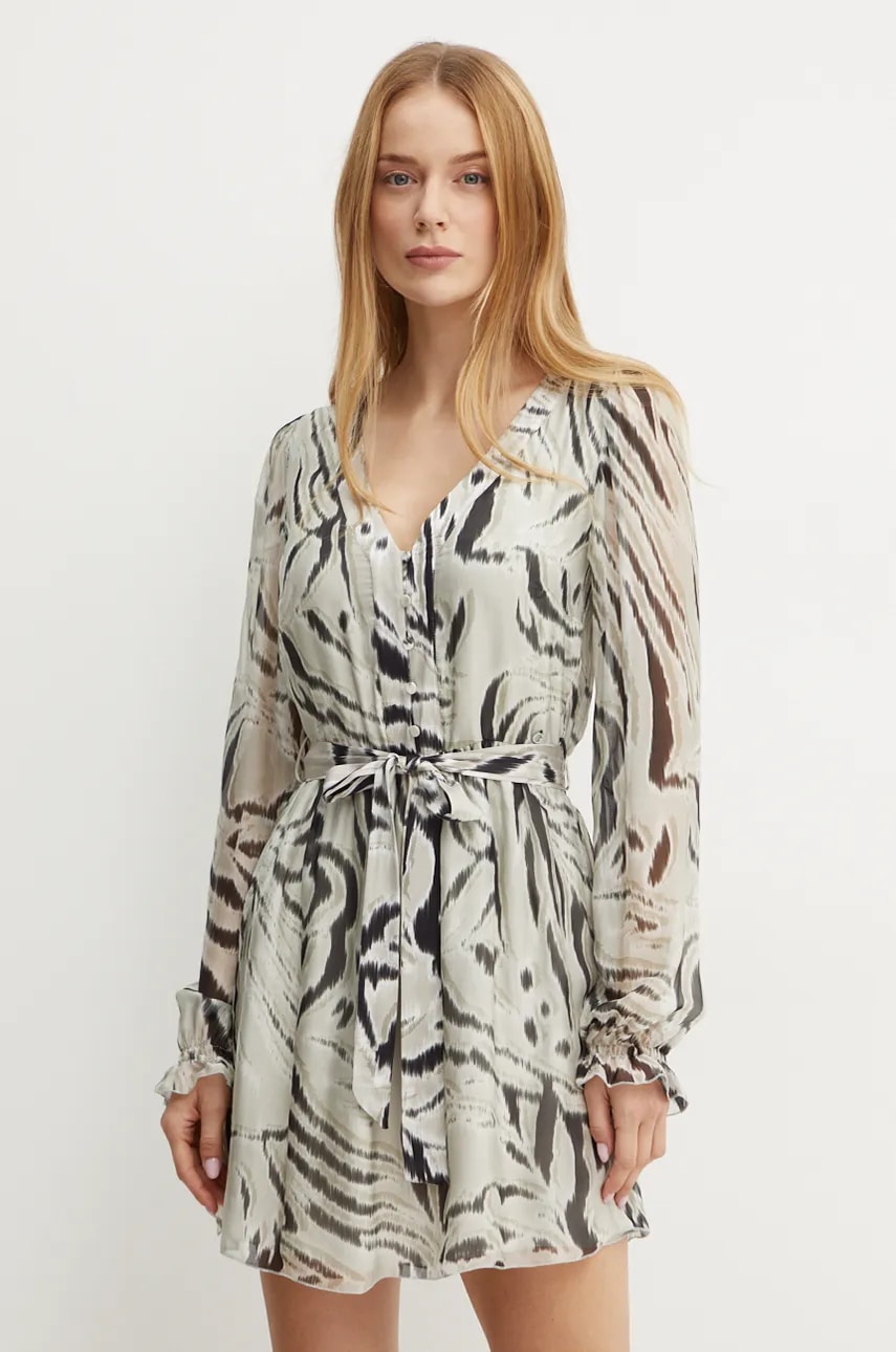 Φόρεμα από συνδιασμό μεταξιού Guess MARCELLE χρώμα: γκρι, W4BK41 WE550