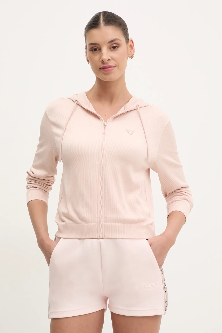 Μπλούζα Guess MARTINA χρώμα: μπεζ, με κουκούλα, V5RQ07 Z3M50