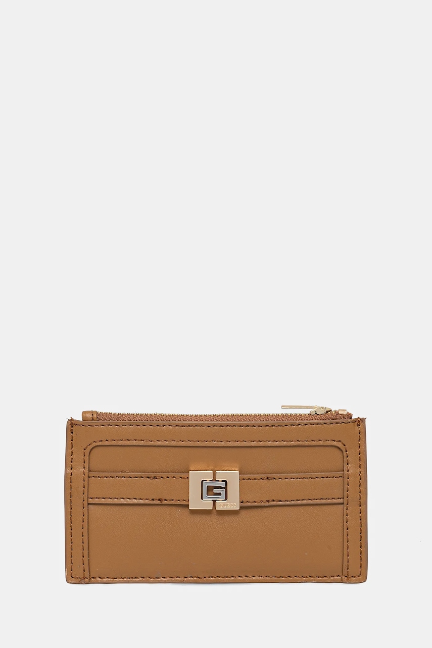 Δερμάτινο πορτοφόλι Guess γυναικείο, χρώμα: καφέ, RW1720 P5101