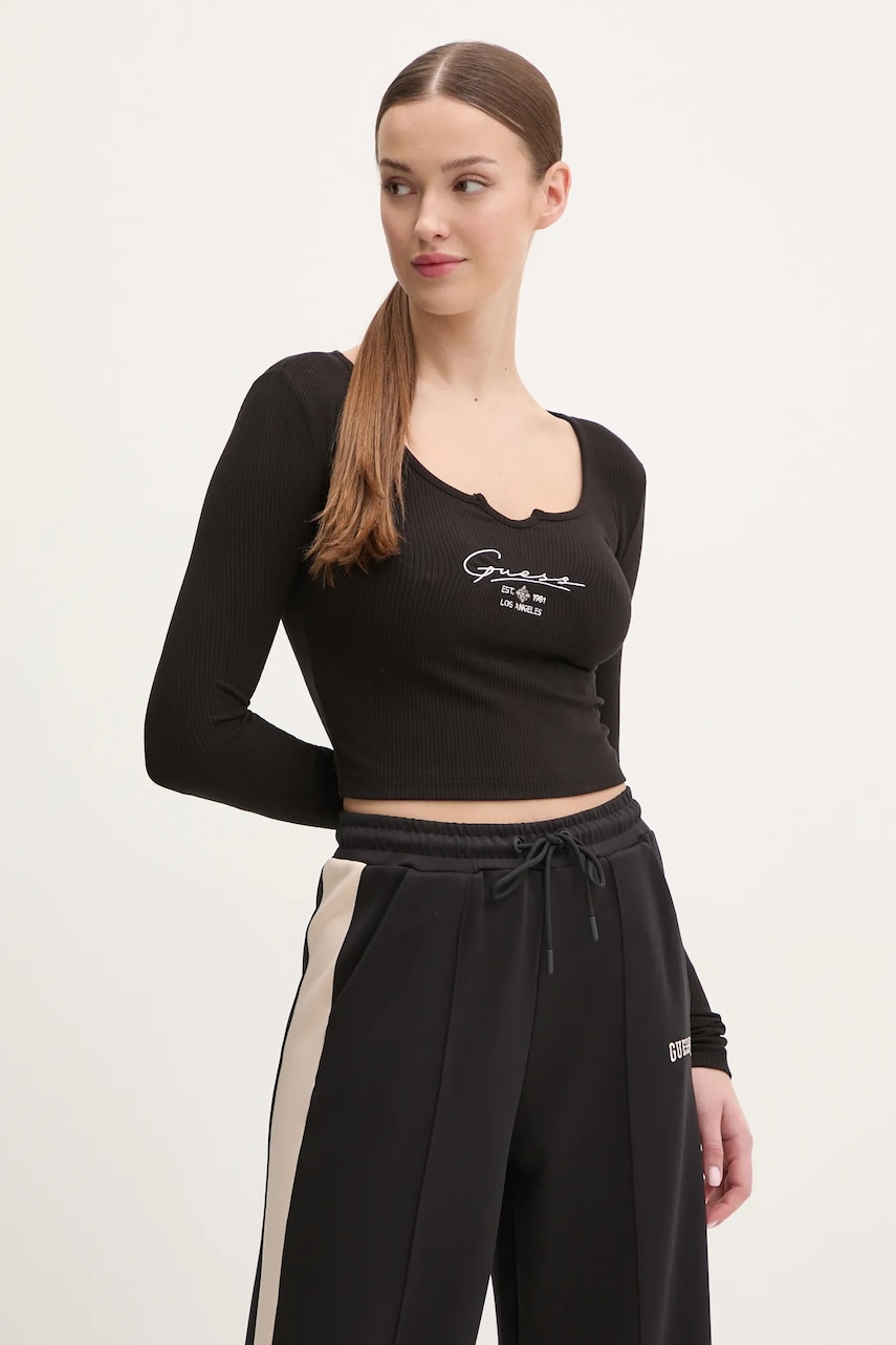 Μακρυμάνικο Guess SUZANNE χρώμα: μαύρο, V5RP01 KBCO2