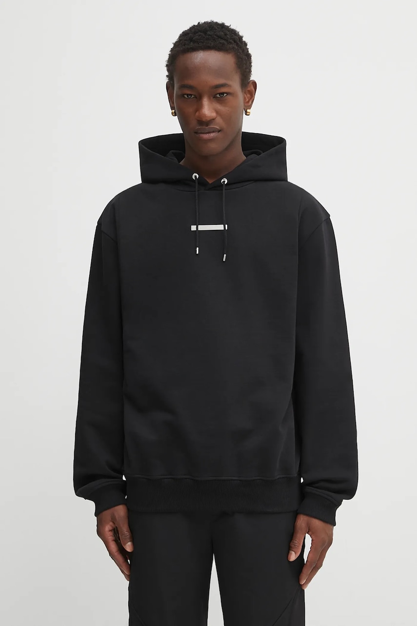 Βαμβακερή μπλούζα Heliot Emil χρώμα: μαύρο, με κουκούλα, PREAW25_M_08_077_BLK01