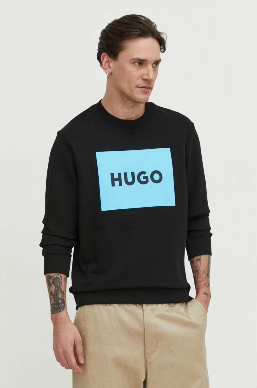 Βαμβακερή μπλούζα HUGO χρώμα: μαύρο