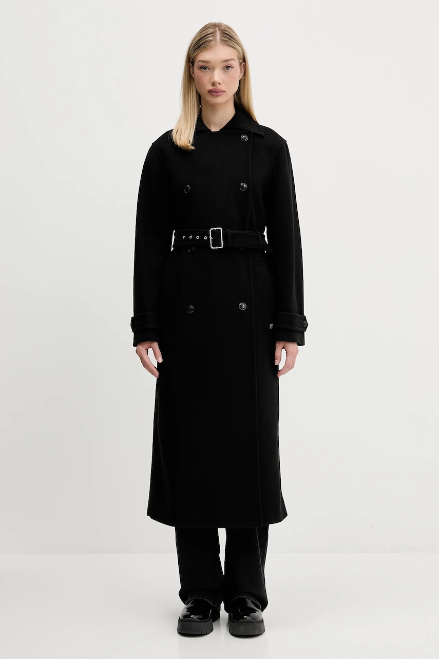 Παλτό από μείγμα μαλλιού HUGO χρώμα: μαύρο, 50547616