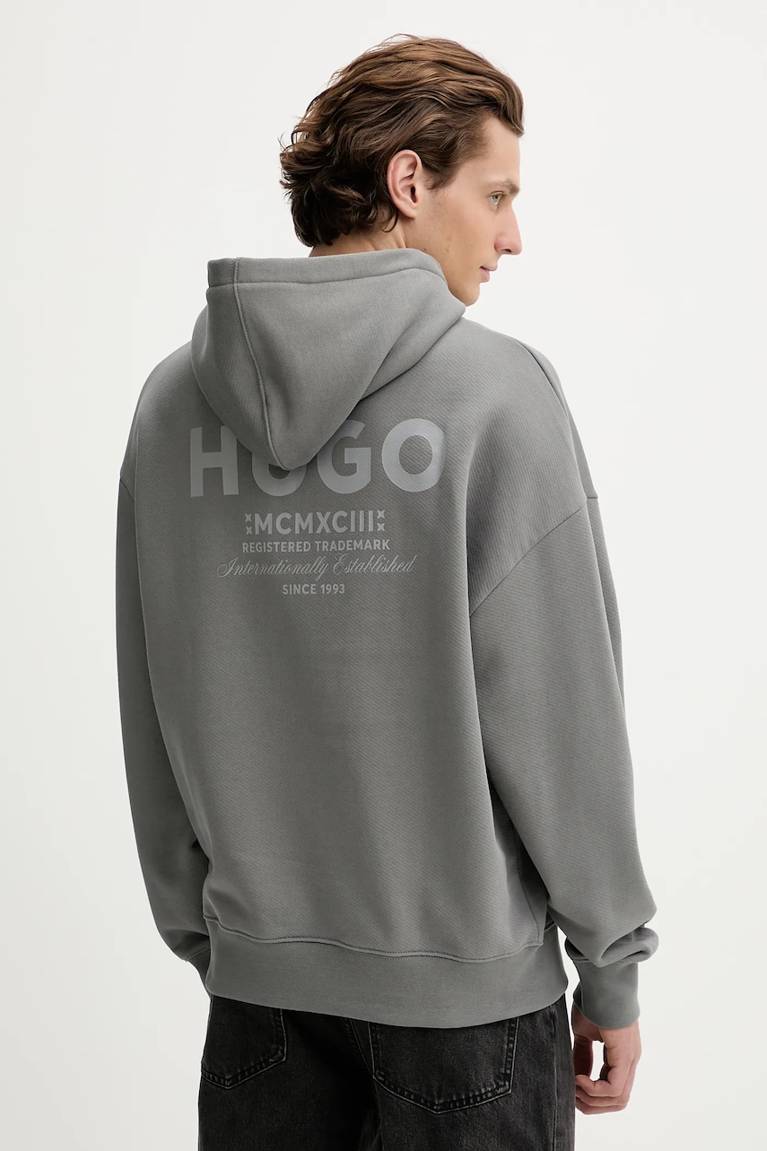 Βαμβακερή μπλούζα Hugo Blue χρώμα: μαύρο, με κουκούλα, 50510724