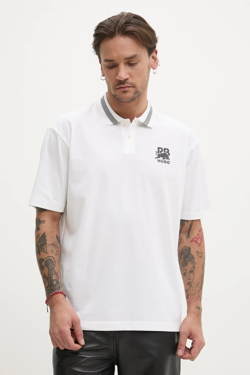 Πόλο HUGO x RACING BULLS χρώμα: μπεζ, 50542748