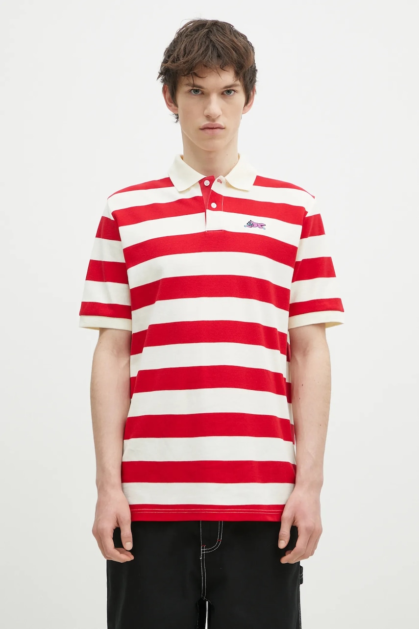 Βαμβακερό μπλουζάκι πόλο ICECREAM Running Dog Ss Striped Rugby Top χρώμα: κόκκινο, IC24468