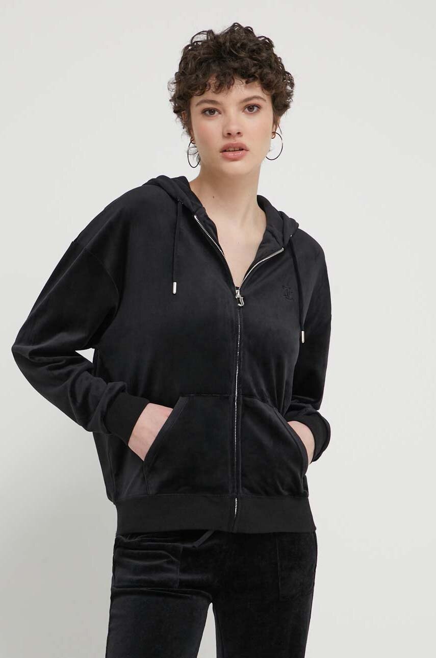 Βελούδινη μπλούζα Juicy Couture χρώμα: μαύρο, με κουκούλα