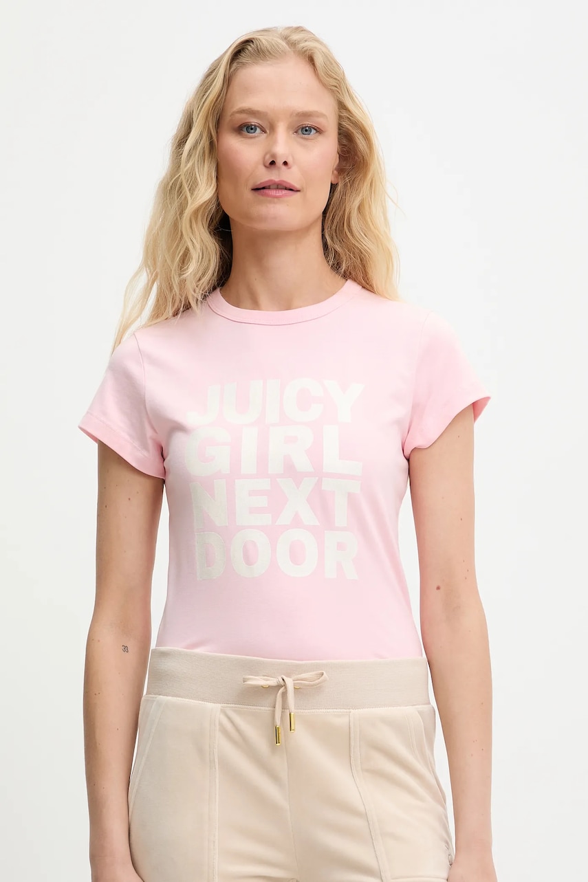 Μπλουζάκι Juicy Couture JUICY GIRL NEXT DOOR HILTON T-SHIRT χρώμα: ροζ, JCNCT225457