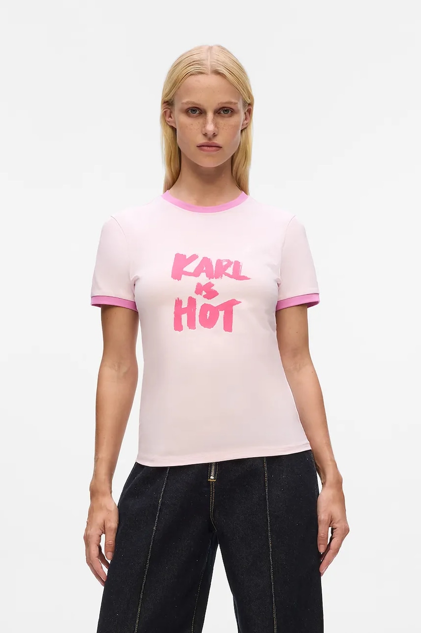 Βαμβακερό μπλουζάκι Karl Lagerfeld Karl Lagerfeld x Paris Hilton χρώμα: ροζ, A4W17102