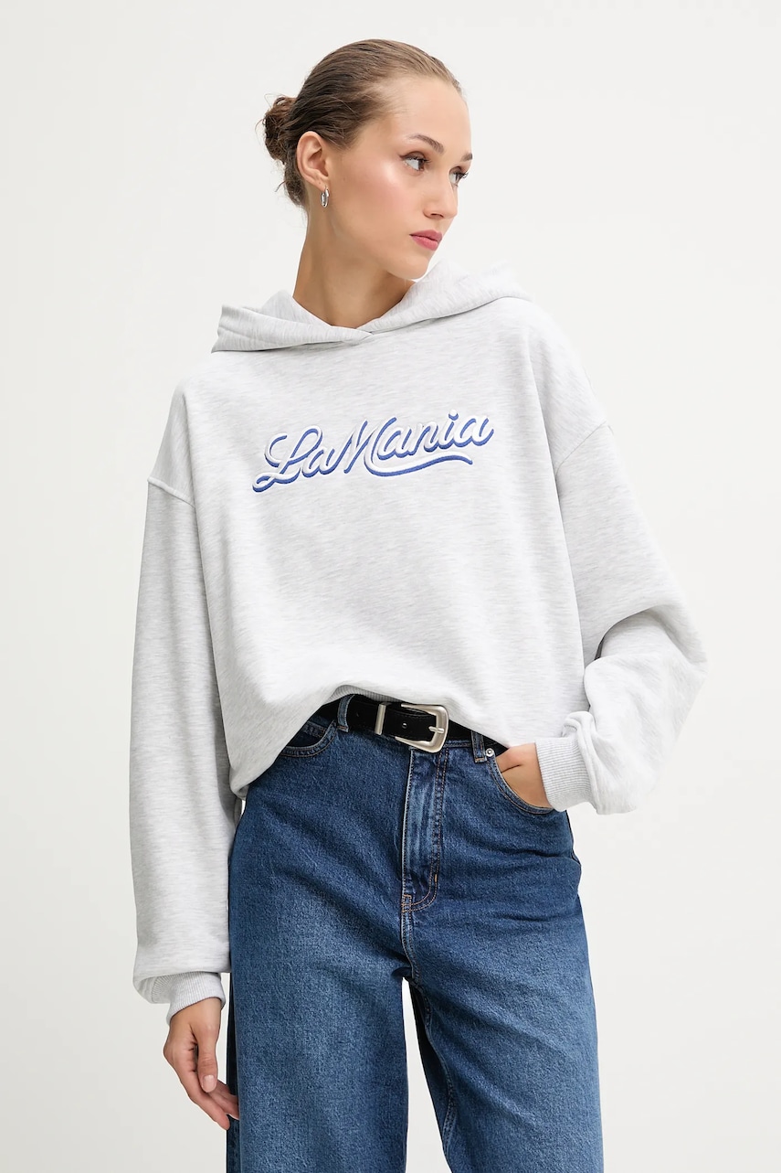 Μπλούζα La Mania LUMA χρώμα: γκρι, με κουκούλα, LUMA