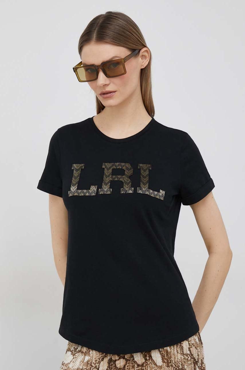 Βαμβακερό μπλουζάκι Lauren Ralph Lauren χρώμα: μαύρο