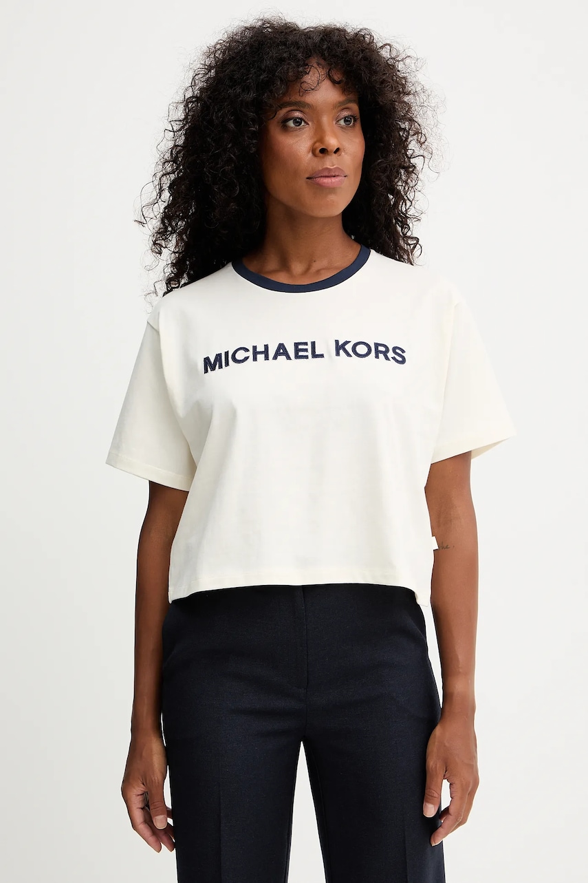 Βαμβακερό μπλουζάκι MICHAEL Michael Kors χρώμα: μπεζ, MF551WN2ZU